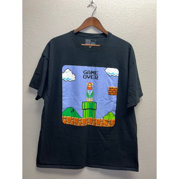 Super Mario bros Shirt Game Over Nintendo Video Game Graphic Balck tee 2XL - Picture 1 of 8